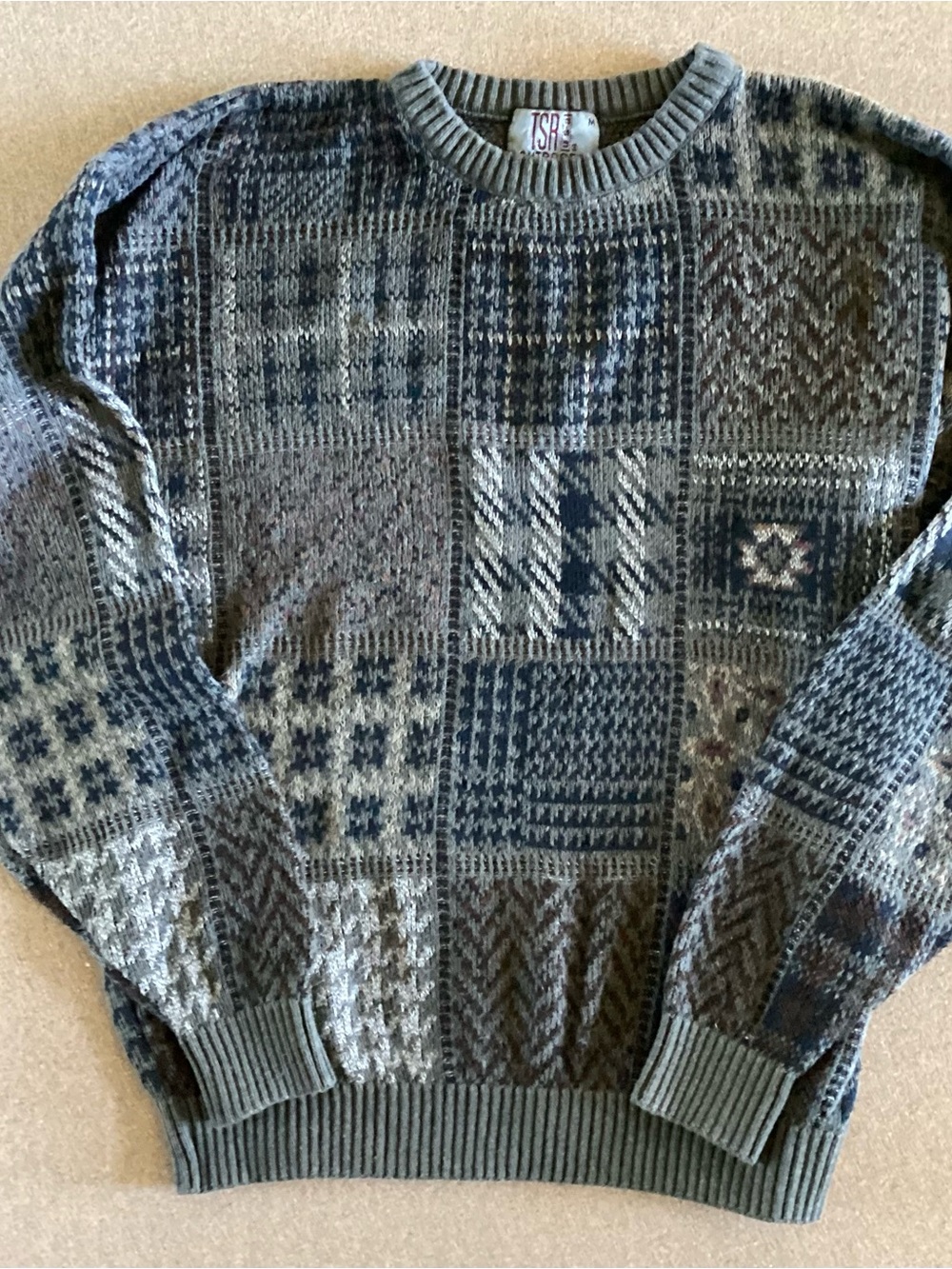 Vintage 1980’s TSR Patchwork Crewneck Sweater - Gray Multitone